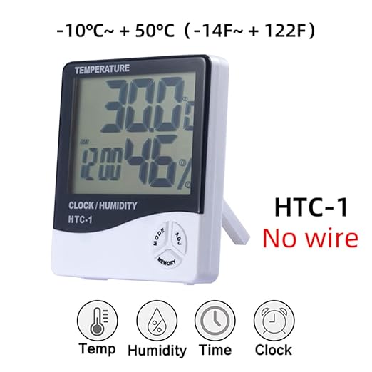 Temperature Humidity Meter,LCD Electronic Digital Outdoor/Indoor Thermometer Hygrometer with Clock Time Humidity Monitor for Home,Bedroom,Pet,Reptile,Plant,Greenhouse,Basement,Guitar (HTC-1) - Image 2