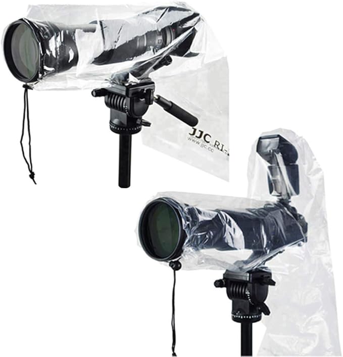 JJC 2 Types DSLR Camera Rain Cover Coat Sleeve Protector for Canon Nikon Fujifilm Sony Olympus Panasonic Pentax Sigma with a Lens & Flash PE Material Clear See-Through(2 Pack) by JJC