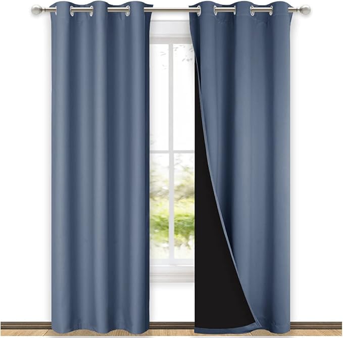 NICETOWN Blackout Curtains 80 inches Long, Full Light Blocking Drapes with Black Liner for Nursery, Thermal Insulated Draperies for Hall, Villa (Stone Blue, 2 Pieces, 42" Wide Each Panel) by NICETOWN