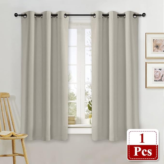 NICETOWN Natural Room Darkening Blind Shade for Kids Bedroom Triple Weave Home Decoration Light Blocking Solid Ring Top Curtain/Drape for Small Window (Single Panel, 42 x 63 inch) - Image 2