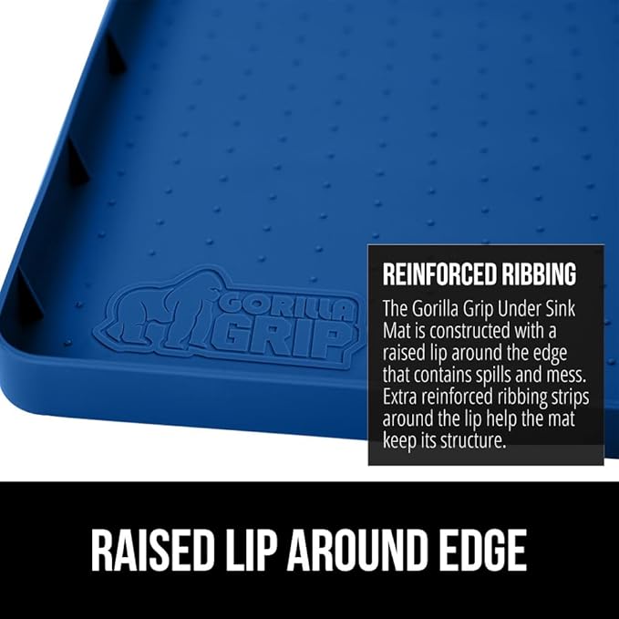 GORILLA GRIP Waterproof Silicone Under Sink Mat with Raised Lip for Kitchen and Bathroom, 28 x 22 in, Cabinet Shelf Liner Stay in Place Mats Dishwasher Safe Drawer Liner, Organizer Tray, Blue - Image 5