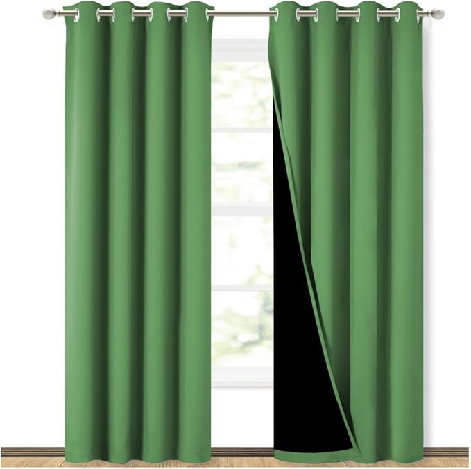 NICETOWN 100% Blackout Curtains 84 inches Long, Forest Green, 52 inches Wide, Pair of Energy Smart & Noise Blocking Out Drapes for Baby Room Window, Thermal Insulated Guest Room Lined Window Dressing by NICETOWN