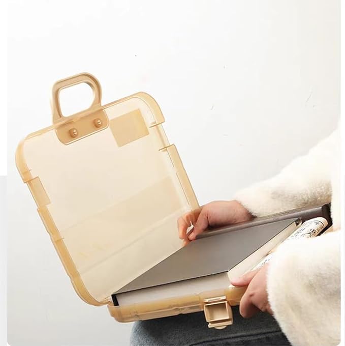 Clear Waterproof Document Storage Box with Snaps PP Files Organizer Cases for A4 Paper Magazines Notebooks School or Office Supplies (Khaki, 1pcs) - Image 6