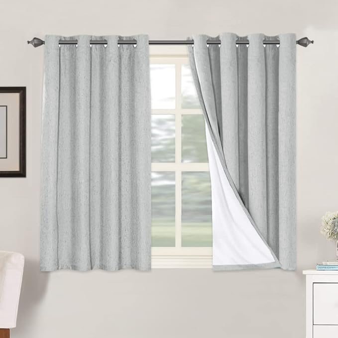 H.VERSAILTEX 100% Blackout Curtains for Bedroom Thermal Insulated Linen Textured Curtains Heat and Full Light Blocking Drapes Living Room Curtains 2 Panel Sets, Glacier Gray, 52x45 Inch by HVERSAILTEX