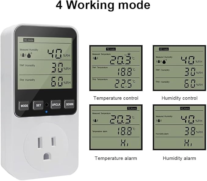 Humidity Controller Outlet 16A Direct Output Hygrometer Humidity Control Switch Humidity Sensor 20-95% RH US Plug - Image 2