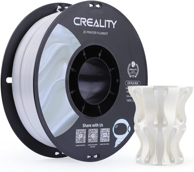 Creality PLA Filament 1.75mm, Shiny and Smooth, High Gloss Silk PLA, +/-0.02mm, Silk Filament 1.75mm, 1KG/2.2lb, 3D Printer Filament for All Printers (White) by Creality