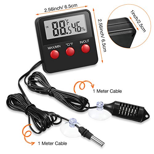 Weewooday 2 Pcs Reptile Thermometer and Humidity Gauge Reptile Terrarium Thermometer Hygrometer with Probes Indoor Outdoor Digital Pet Temperature and Hygrometer Gauge for Pet Keeping - Image 2