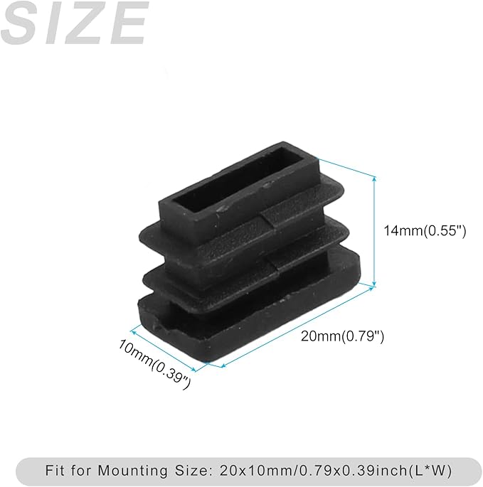 METALLIXITY Rectangle End Caps (20 x 10mm) 16Pcs, Plastic Rectangle Tube Inserts Threaded End Blanking Caps Protector - for Furniture Table Chair Legs, Black - Image 2