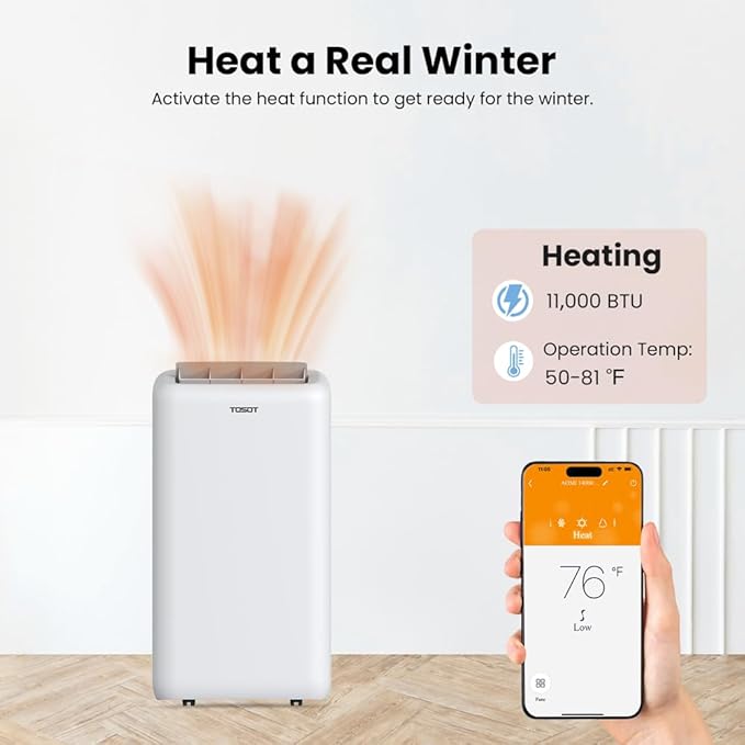 TOSOT 14,000BTU (9,600 BTU SACC) Smart WiFi Portable Air Conditioner with Heater, Powerful Cooling Auto Swing, Dehumidifier, Fan, 24H Timer for Large Room Up to 600 sq ft, AOMI Series - Image 2