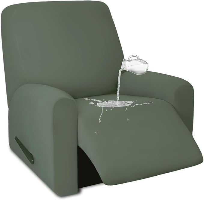 PureFit 100% Dual Waterproof Recliner Cover, Waterproof Couch Cover for Recliner - Stretch Non Slip Fleece Sofa Covers Washable, Leakproof Furniture Protector for Kids, Pets (Recliner, Grayish Green) by PureFit