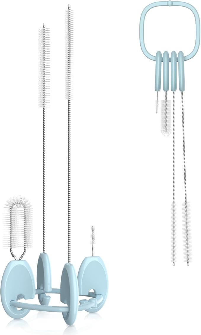 YOTIME Standing Straw Cleaner Brush Set, 4in1 Reusable Straw Brushes with Holder Ring, for Wide and Narrow Straws, Tumblers, Water Bottles and Cups, Blue by YOTIME