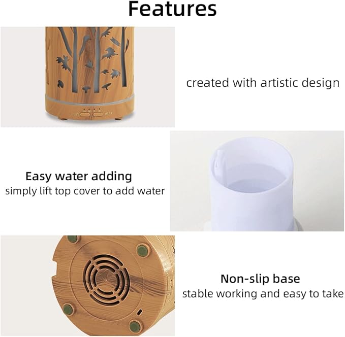 3 Essential Oil Diffuser Set,7.1''x3.5'' Aromatherapy Diffusers,Desk Humidifiers for Office,Small 200ml Humidifier with 7 LED Colors Night Lights,Waterless Auto-Off for Home Decor Gift (Tree) - Image 8