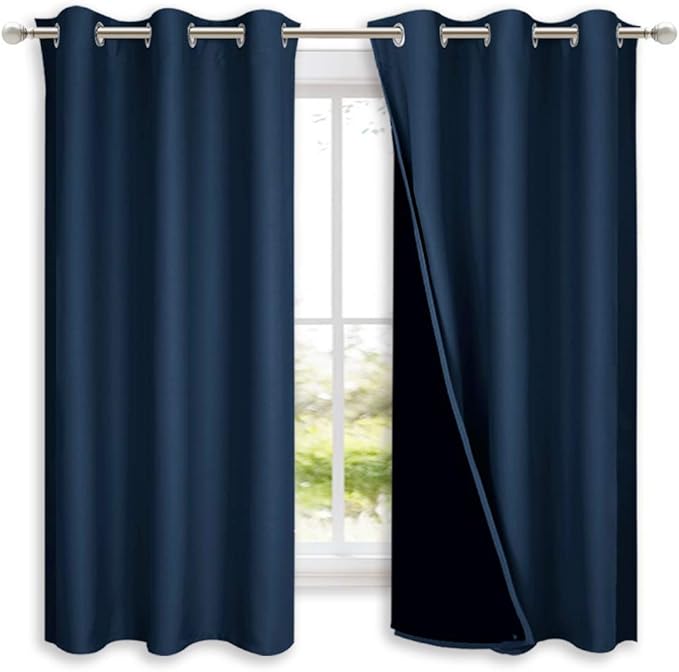 NICETOWN 100% Blackout Curtain Panels, Thermal Insulated Black Liner Curtains for Nursery Room, Noise Reducing and Cold Blocking Drapes for Windows (Set of 2, Navy Blue, 42" Wide by 63" Long) by NICETOWN
