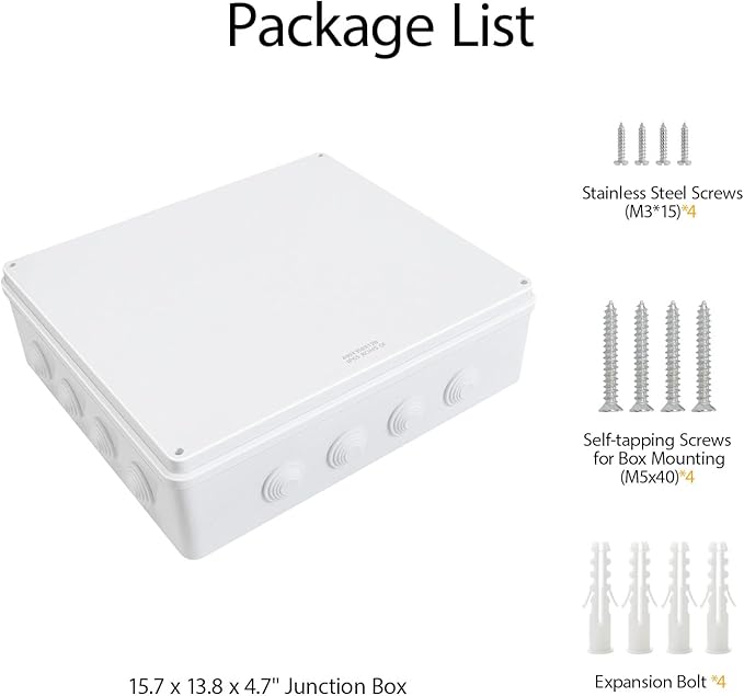 LeMotech ABS Plastic Dustproof Waterproof IP65 Junction Box Universal Electrical Project Enclosure White 15.7 x 13.8 x 4.7 inch (400 x 350 x 120 mm) - Image 9