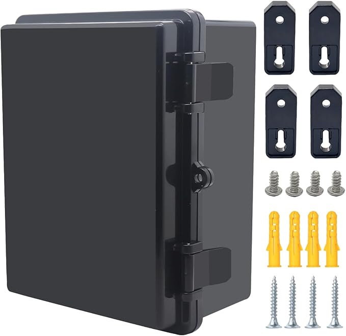 Junction Box, Hinged Black Cover IP67 Waterproof ABS Project Box with Mounting Plate Electrical Box Enclosure with Wall Bracket 8.7 x 6.7 x 4.3inch(220x170x110mm) by Otdorpatio