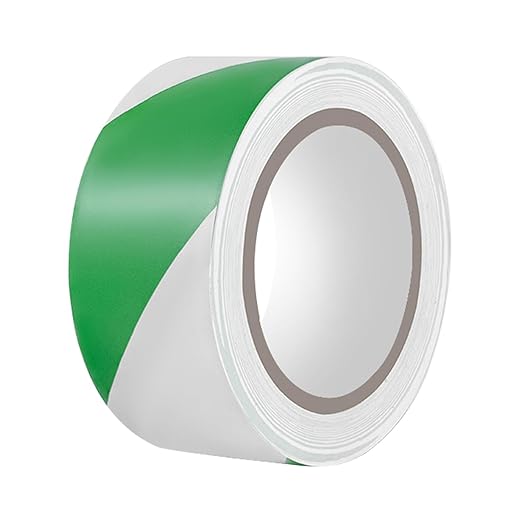 Hazard Tape - 2 Inch x 108 Feet Green & White Ultra-Adhesive Hazard Warning Safety Stripe Tape for Marking Floor, Walls by YEEGRAOU