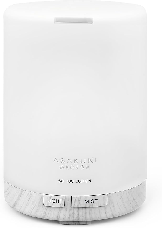 ASAKUKI 300ML Essential Oil Diffuser, Quiet 5-in-1 Premium Humidifier, Home Fragrance Aroma Diffuser with 7 LED Color Changing Light and Auto-Off Switch -White by ASAKUKI