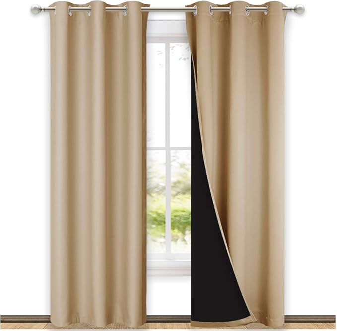 NICETOWN Blackout Curtains 80 inches Long, Full Light Blocking Drapes with Black Liner for Nursery, Thermal Insulated Draperies for Hall, Villa (Biscotti Beige 2 Pieces, 42" Wide Each Panel) by NICETOWN