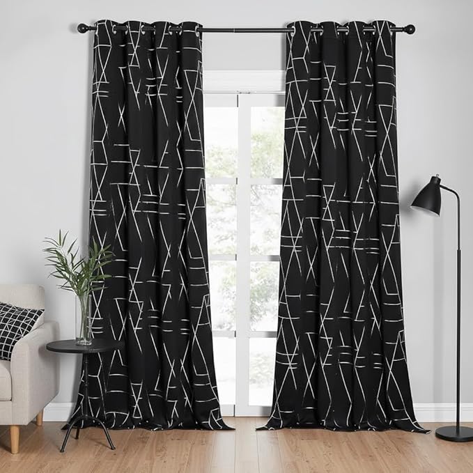 NICETOWN Blackout Curtains for Patio, Modern Foil Printed Geometric Line Home Decoration Thermal Insulated Grommet Blackout Drapes for Large Window Living Room (2 Panels, 52 inches x 95 inches, Black) - Image 6