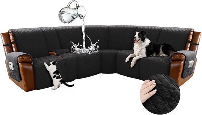 Arfntevss Waterproof Recliner Sectional Couch Covers for Reclining L Shape Sofa Cover Non Slip Washable L Shaped Slipcover Sets for Dog Furniture Protector (5 Seat with 1 Console Cover, Inky Black) by Arfntevss