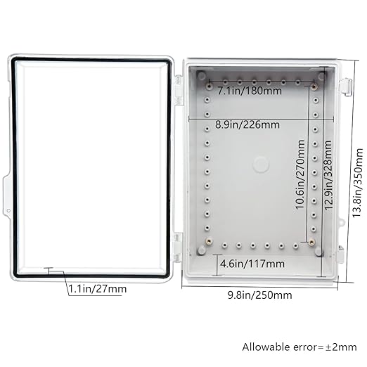 Zulkit Junction Box IP67 Waterproof Electrical Box Hinged Clear Cover Stainless Steel Latch Plastic Enclosure for Project w Mounting Plate Wall Bracket and 2 Cable Gland 13.8"x9.8"x5.9"/350x250x150mm - Image 6