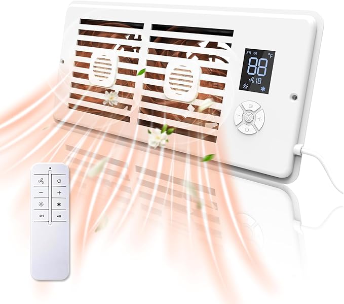 Register Booster Fan,10-Speed Smart Thermostat AC Vent Fan with Timer Setting and Aroma Function, Air Vents Fans & Heating for Wal (White, 4" x 10") - Image 2