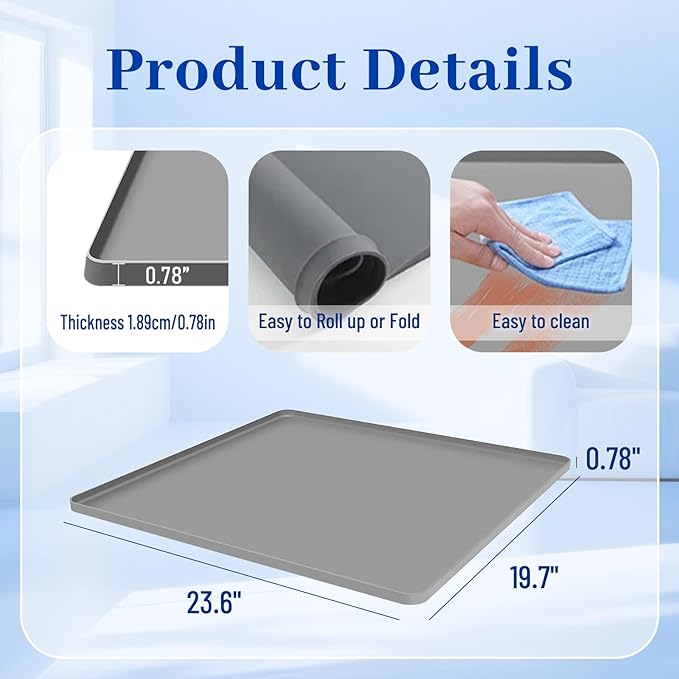 Dehumidifier Drip Mat, 23.6'' x 19.7'' x 0.78'' Humidifier Silicone Drip Mat With Raised Edge, Non-Slip,Spill-Proof, Dehumidifier Drip Tray,Prevent Water Leakage and Protect Floor & Carpet-Grey - Image 2