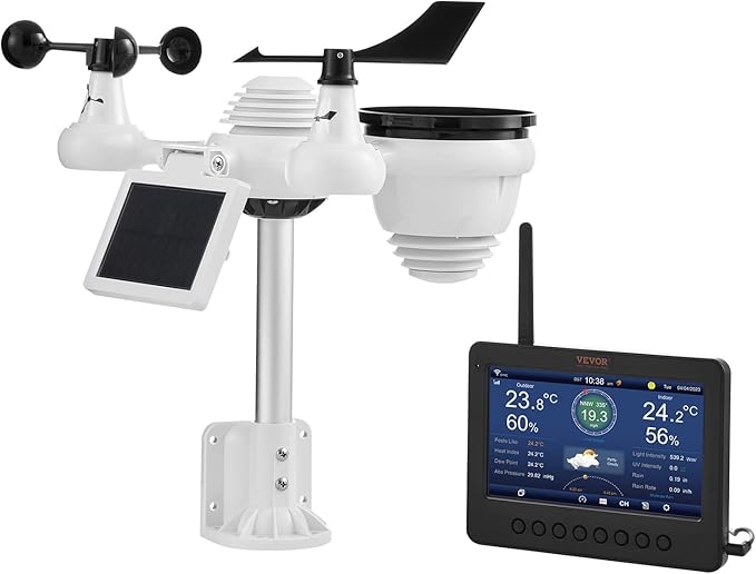 VEVOR 7-in-1 Wi-Fi Solar Self-Charging Weather Station with 7" TFT Color Display, Solar-Powered Outdoor Sensor, Indoor&Outdoor Monitoring for Temperature, Humidity, Wind Speed/Direction and Rainfall - Image 4