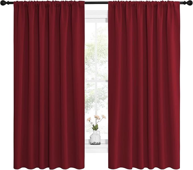NICETOWN Christmas Patio Door Blackout Curtains, Noise Reducing Curtains and Drapes with Rod Pocket for Wide Window (62" Wide by 63" Long, Burgundy Red, 2 Panels) - Image 2