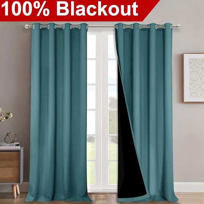 NICETOWN Full Shading Curtains 90" Long 2 Panels Set for Windows, Sea Teal, Pack of 2, 52" W, Super Heavy-Duty Black Lined Blackout Curtains for Bedroom, Privacy Assured Window Treatment - Image 2
