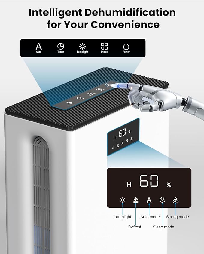 BIZEWO Dehumidifier for Home, (980 sq.ft) Queit Dehumidifiers for Bathroom, Basement, RV with 101 oz Water Tank, 2 Modes, Auto Defrost, Auto Shut Off, Timers, 7 Colors Ambient Light - Image 2