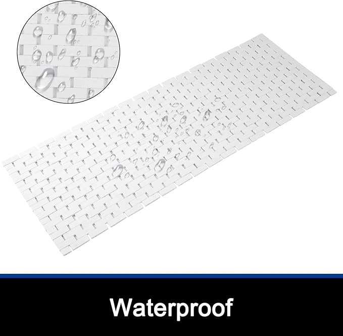 Bath Mat Bathroom Runner Long Large Rugs Floor Wood Shower Bathtub Waterproof Non Slip Accessories 16x48 Inch Easy to Clean, White, 1 pc - Image 2