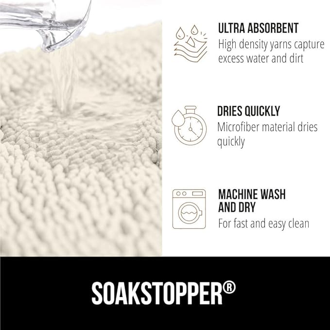 GORILLA GRIP SOAKSTOPPER Dog Door Mat, 30x20 Machine Washable Rug Absorbent Doormat Captures Moisture Mud Dirt, Quick Dry Soft Chenille Entryway Rugs Indoor Entrance Mats for Dog Paws, Cream - Image 5