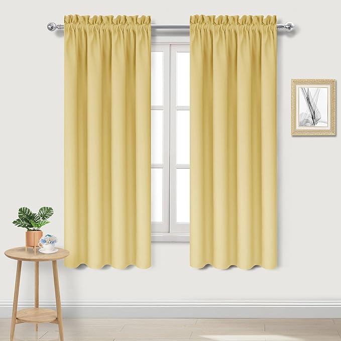 DWCN Blackout Curtains for Bedroom – Rod Pocket Thermal Insulated Noise Reducing Noise Reducing Drapes for Living Room, W 38 x L 63 Inch, 2 Panels, Light Yellow by DWCN