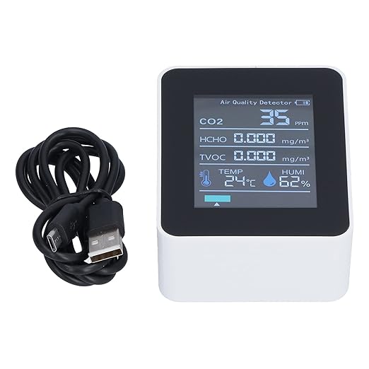 Air Quality Monitor Real Time Smart Display with Clear Alarm, Portable Detector for Office and Home, ABS Material, White - Image 6