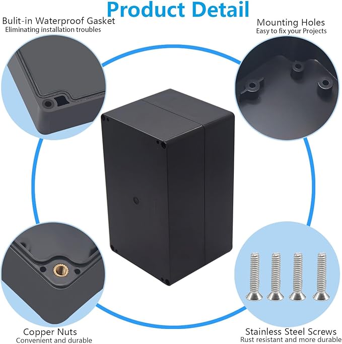 Outdoor Waterproof Junction Box IP67 Project Box ABS Black Electrical Boxes Electronic Enclsoure for DIY Project 7.9 x 4.7 x 4.5 inch (200x120x113mm) - Image 5
