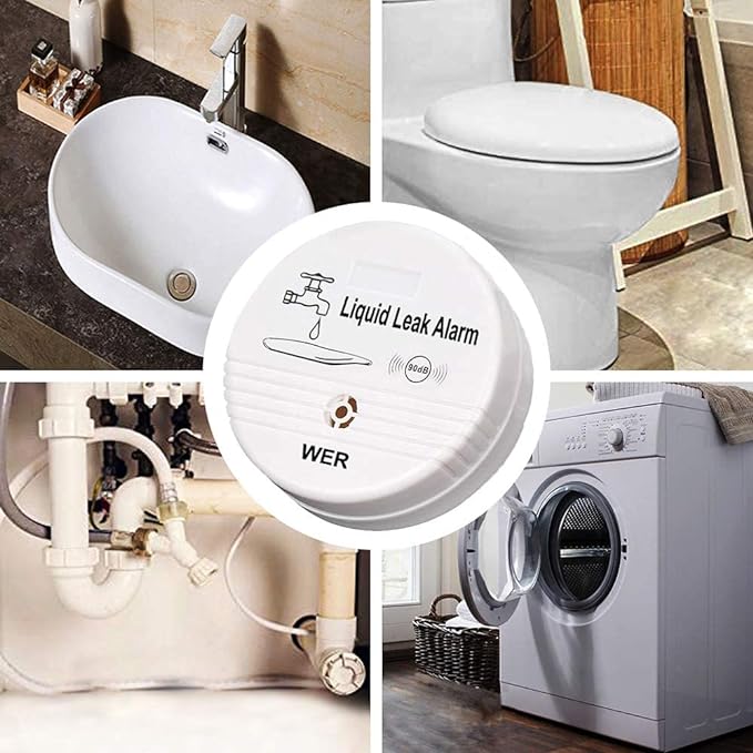 WER Water Leak Alarm Sensor, Battery Operated Leak Alert, 90dB Water Detector for Basements, Bathrooms, Laundry Rooms, Kitchens, Garages and All Office Areas (Shipped Without Battery, 2 Pack) - Image 2