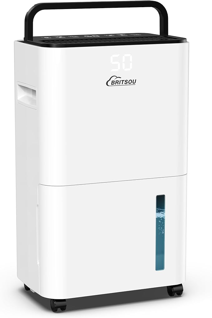 BRITSOU 34 Pint Dehumidifier for Basement with Drain Hose & 0.66 Gallon Water Tank, Manual & Auto Drainage, Smart Quiet Dehumidifiers for Home with Auto Shut off, 24HR Timer by BritsouHomeDehumidifier