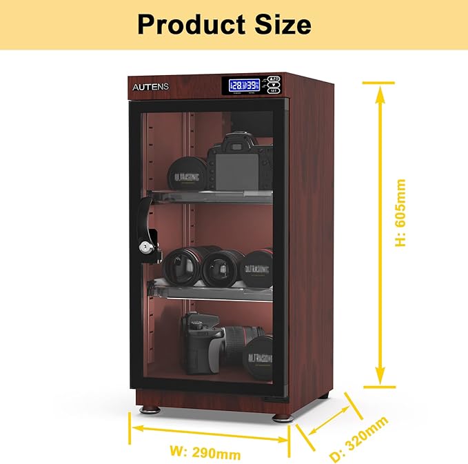 AUTENS 50L Dehumidifying Dry Cabinet Box, Wood grain Design Digital Control Noiseless and Energy Saving, for Camera Lens and Electronic Equipment Storage,Temperature Humidity LED Dual Screen - Image 2