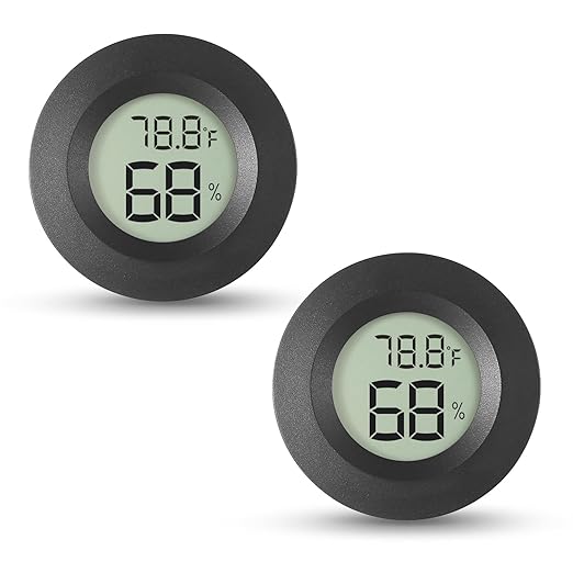 Atogou 2-Pack Mini Hygrometer & Thermometer, Indoor Outdoor Digital Humidity Meter Gauge Temperature, ℉/℃, for Home, Office, Reptile, Car, Greenhouse, Lab, Terrarium, Cellar.. A01 Black by ATOGOU
