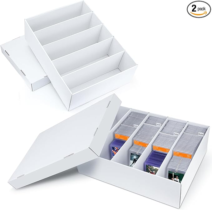 Pulchra 2 Pack Trading Graded Card Storage Box - 5 Rows Graded Card Case Holds 220 PSA Slab Cards, Graded Card, Cardboard Holder Organizer Boxes with Dividers for Sport Cards PSA/GMA/CSG/SGC/HGA/MTG by Unknown