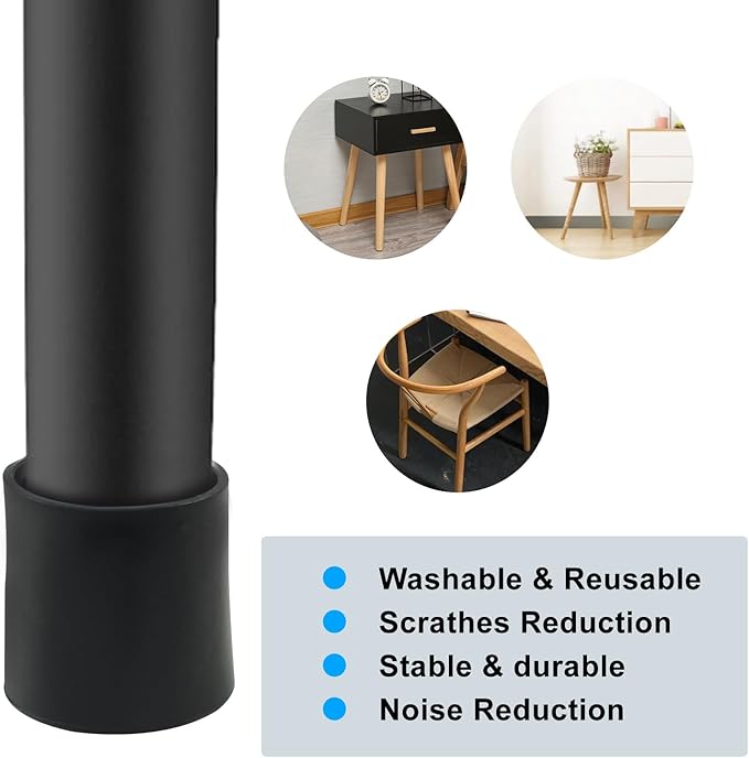 32Pcs Round Rubber Furniture Leg Caps, 1 Inch (25mm) Black Table Chair Leg Tips Caps, Chair Table Leg Covers Floor Protectors, Chair Leg End Caps for Furniture, Chair, Table - Image 3