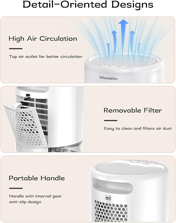 Dehumidifier, 35 oz Small Dehumidifiers for Home, Bathroom, Bedroom, Closet, Ultra-Quiet with Sleep Mode, 7 Color Lights & Auto Shut Off, Compact & Portable for RV, Rooms, Basement, Energy Saving - Image 4