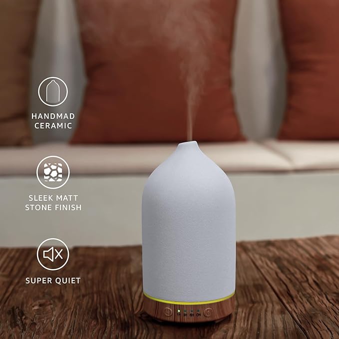 200ML Ceramic Essential Oil Diffuser (Set of 2) - Ultrasonic Aromatherapy & Humidifier with 7-Color LED Lights, Auto Shut-Off, Wood Grain Base, 1H/3H/6H Timer | Scent for Home, Office, Yoga - Image 4