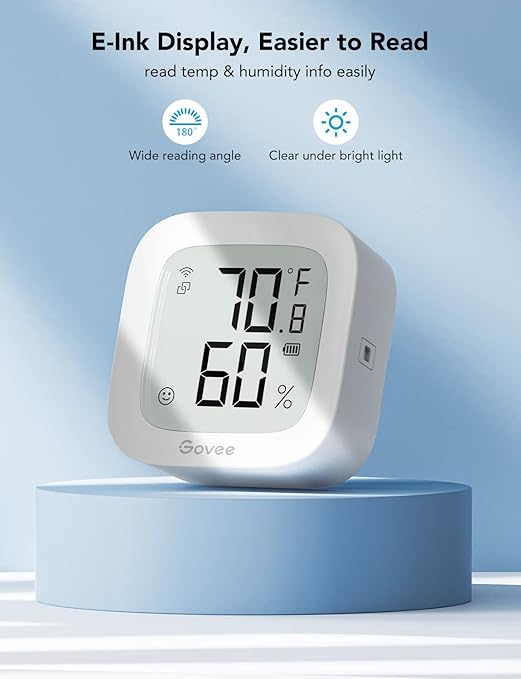 Govee WiFi Thermometer Hygrometer 2Pack H5103, Indoor Temperature Humidity Sensor with Electronic Ink Display, App Notification Alert, Free Data Storage Export, Digital Remote Monitor for Bedroom - Image 3