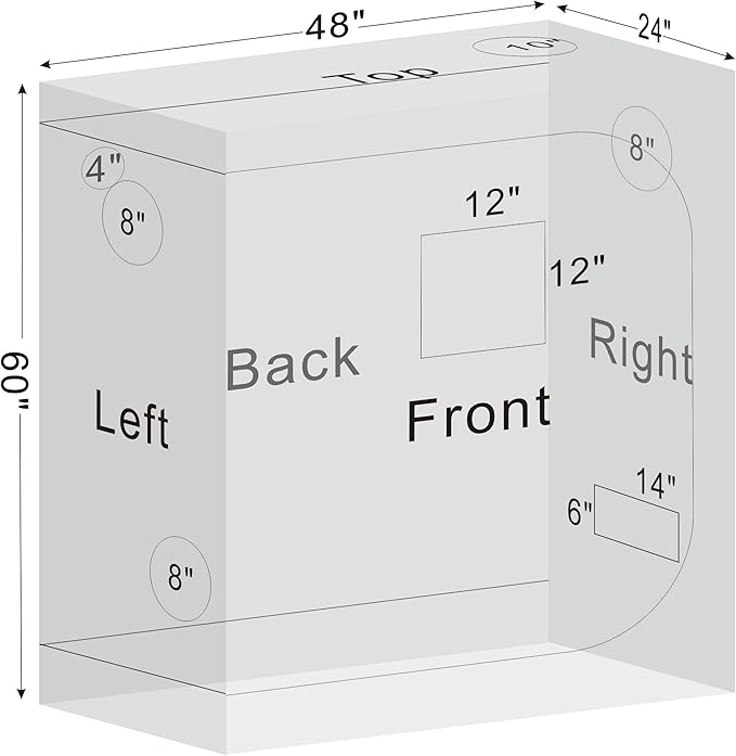 4x2 Grow Tent Plant Tent Dark Room, 600D Mylar Hydroponic 48"x24"x60" Grow Tent with Removable Floor Tray for Indoor Plant Growing - Image 8