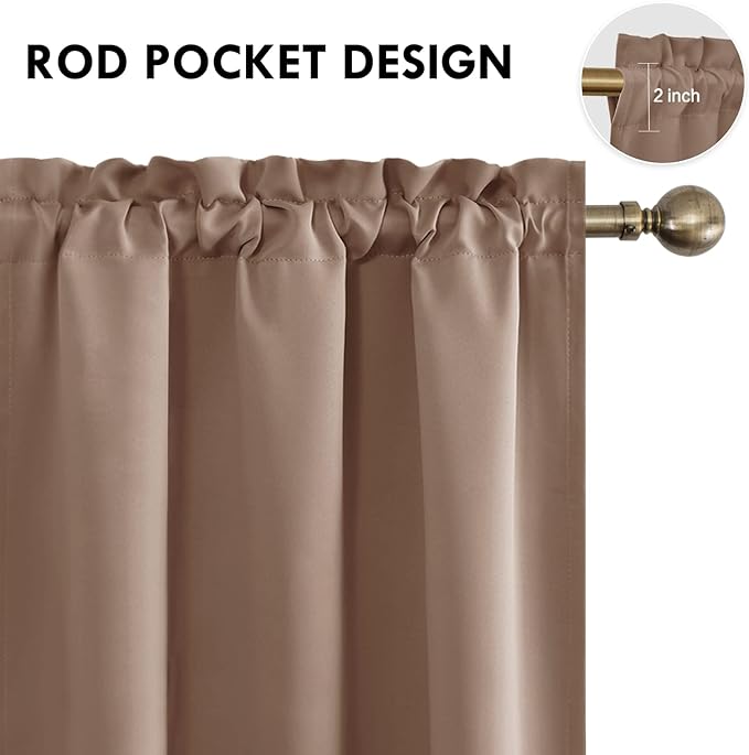 DWCN Blackout Curtains Room Darkening Thermal Insulated Bedroom Curtains Window Curtain Panels, 38 x 84 inches Long, Set of 2 Khaki Rod Pocket Drapes - Image 4