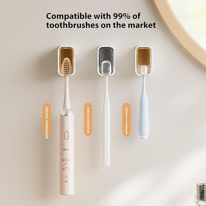 2 Pcs Toothbrush Holders for Bathroom, Toothbrush Holder Wall Mounted with Cover - Moisture-Proof and Dust-Proof Toothbrush Storage Organizer for Family & Travel - Image 5