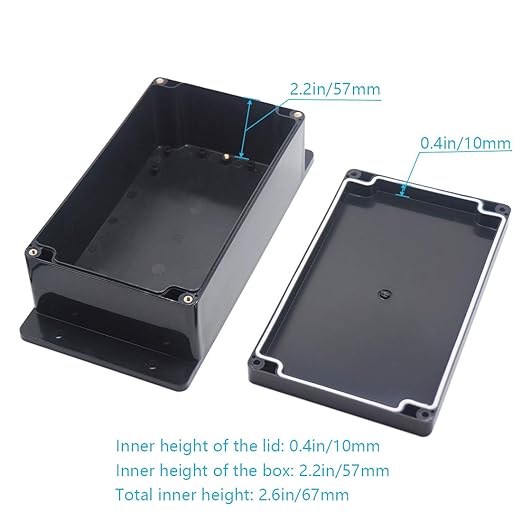 Zulkit Junction Box ABS Plastic Dustproof Waterproof IP65 Universal Electrical Boxes Project Enclosure with Fixed Ear Black 7.87 x 4.72 x 2.95 Inch (200 x 120 x 75 mm)(Pack of 2) - Image 6