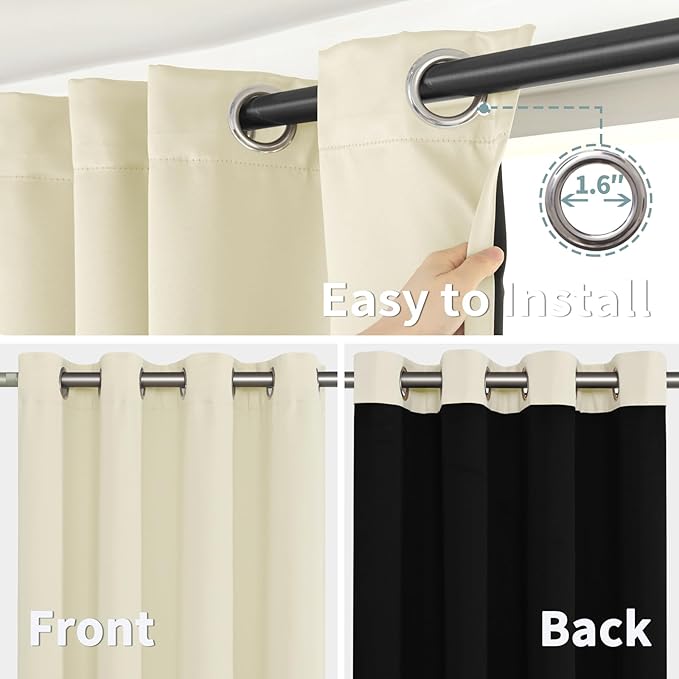 BGment Thermal Insulated 100% Blackout Curtains 96 Inch Length 2 Panels, Total Light Blocking Curtains for Bedroom, Grommet Window Drapes with Thick Black Liner, 55 Inch Wide Each Panel, Cream - Image 6